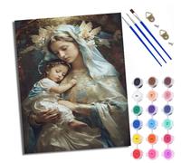 WXRWANG Dipingi coi numeri per adulti e principianti Dipinto con i numeri Madonna che tiene una ragazza senza cornice Dipinti ad olio su tela Decorazione murale della casa 40,6 x 50,8 cm