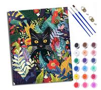 WXRWANG Dipingi coi numeri per adulti, gatto nero tra i fiori, pittura con i numeri, per adulti, kit fai da te su tela da dipingere con i numeri, kit di artigianato per rilassarsi e alleviare lo