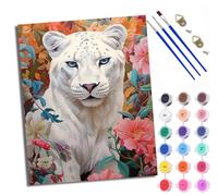 WXRWANG Dipingi coi numeri per adulti, tigre bianca con fiori, pittura con i numeri, per adulti, kit fai da te su tela da dipingere con i numeri, kit di artigianato per rilassarti e alleviare lo