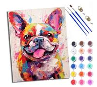 WXRWANG Dipingi con i numeri per adulti, colorato bulldog francese dipinto con i numeri, per adulti, kit fai da te su tela da dipingere con i numeri, kit di artigianato per rilassarsi e alleviare lo