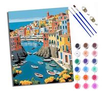 WXRWANG Dipingi con i numeri, per adulti, colorato città di mare, pittura con i numeri, per adulti, kit fai da te su tela da dipingere con i numeri, kit di artigianato per rilassarsi e alleviare lo