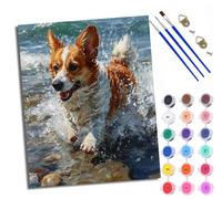 WXRWANG Dipingi con i numeri per adulti Corgi che gioca nell'acqua, pittura con i numeri, per adulti, kit fai da te per dipingere con i numeri, kit di artigianato per rilassarsi e alleviare lo stress