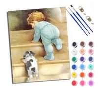 WXRWANG Dipingi con i numeri, per adulti, cuccioli, scale su scale, pittura con i numeri, kit fai da te, pittura con i numeri, kit di artigianato per rilassarsi e alleviare lo stress, regalo per la