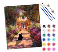 WXRWANG Dipingi con i numeri per adulti e principianti gattino sulla strada dei fiori Dipinto con i numeri Kit su tela senza cornice Pittura a olio fai da te Colori acrilici Decorazione della parete
