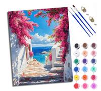 WXRWANG Dipingi con i numeri, per adulti e principianti, tela rosa con vicolo dei fiori vicino al mare, scelta per compleanno, anniversario o qualsiasi festival, kit di pittura acrilica fai da te per