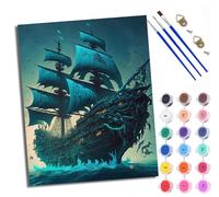 WXRWANG Dipingi con i numeri, per adulti, principianti, tela fantasma, nave pirata, scelta per compleanno, anniversario o qualsiasi festival, kit di pittura acrilica fai da te per la decorazione della