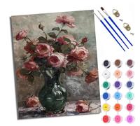 WXRWANG Dipingi con i numeri per adulti, rose rosa in un vaso verde, pittura con i numeri, kit fai da te su tela da dipingere con i numeri, kit per rilassarti e alleviare lo stress, regalo per la