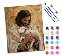 WXRWANG Dipinto da Numeri per AdultoGesù che tiene l'agnello fai da te Pittura acrilica per Adulti Principianti Kit di pittura a olio su tela per la decorazione della parete della casa con cornice