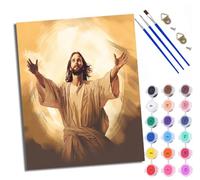 WXRWANG Kit di pittura con i numeri per adulti Kit di pittura per principianti su simboli trasparenti Tela colorata Statua di Gesù in luce sacra Facile pigmento acrilico disegno pittura per la