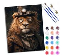 WXRWANG Kit di pittura con i numeri per adulti Kit di pittura per principianti su simboli trasparenti Tela colorata Steampunk Leone Facile Fai da te Pigmento Acrilico Disegno Vernice per Decorazione