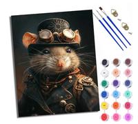WXRWANG Kit per dipingere con i numeri, per adulti, kit di pittura per principianti su tela trasparente, mouse steampunk, facile fai da te con pigmento acrilico, pittura per decorazione da parete di
