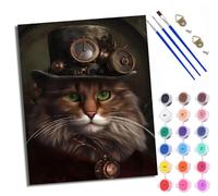 WXRWANG Kit per dipingere con i numeri, per adulti, kit per pittura per principianti su tela colorata con simboli trasparenti, gatto steampunk, facile fai da te con pigmento acrilico per disegnare