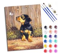WXRWANG Kit per dipingere con i numeri, per adulti, kit per pittura per principianti su tela colorata con cuccioli e farfalle, facile da usare con pigmento acrilico fai da te, decorazione da parete