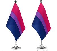 WXTWK 2 Pack Bisexual Bi Pride Rainbow Desk Flag Small Mini Gay LGBT Table Flags With Stand Base,Rainbow Mardi Gras Festival Events Celebration Decorations