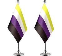 WXTWK 2 Pack Non-Binary NB Pride Rainbow Desk Flag Small Mini Gay LGBT Table Flags With Stand Base,Rainbow Mardi Gras Festival Events Celebration Decorations