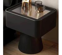 WxuuLTGJR Comodino creativo con cassetto, comodino in legno, comodino con finitura in microfibra e pelle, tavolino da appoggio in vetro temperato(Svart,40cm)