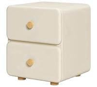 WxuuLTGJR Comodino in legno massello con piano in similpelle, comodino con due cassetti, comodino con angoli arrotondati, tavolino portaoggetti semplice(Beige,50cm)