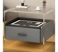 WxuuLTGJR Comodino intelligente con cassetto, comodino con stazione di ricarica, moderno comodino in acrilico, tavolino in legno massello con LED(Dark Grey)