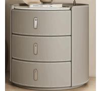 WxuuLTGJR Comodino luminoso di lusso con 3 cassetti, comodino rotondo con piano in ardesia, comodino rivestito in pelle, tavolino creativo(Light Grey,40cm)