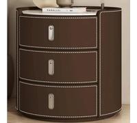 WxuuLTGJR Comodino luminoso di lusso con 3 cassetti, comodino rotondo con piano in ardesia, comodino rivestito in pelle, tavolino creativo(Dark Brown,45cm)