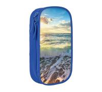 WXWJSHMGC Astuccio a doppio strato con cerniera con stampa Sea On The Boards - Astuccio scuola per penne in tessuto resistente - Ideale per studenti, Blu, Taglia unica, Beauty Case