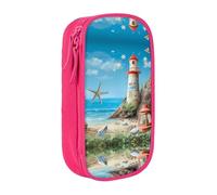WXWJSHMGC Astuccio a doppio strato con cerniera, grande capacità, con stampa House Beach, in tessuto resistente, ideale per studenti, rosa, Taglia unica, Beauty Case