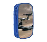 WXWJSHMGC Astuccio a doppio strato con cerniera, grande capacità, stampa aereo da guerra, astuccio scuola per penne in tessuto resistente, ideale per studenti, Blu, Taglia unica, Beauty Case