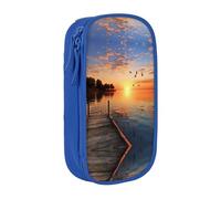 WXWJSHMGC Astuccio a doppio strato con cerniera, stampa Lake Under Sunset, grande capacità, con cerniera, in tessuto resistente, ideale per studenti, Blu, Taglia unica, Beauty Case