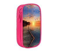 WXWJSHMGC Astuccio a doppio strato con cerniera, stampa Lake Under Sunset, grande capacità, con cerniera, in tessuto resistente, ideale per studenti, rosa, Taglia unica, Beauty Case