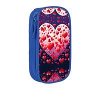 WXWJSHMGC Astuccio a doppio strato con stampa a cuori e scritta "Love", con cerniera, in tessuto resistente, ideale per studenti, Blu, Taglia unica, Beauty Case