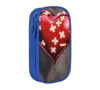 WXWJSHMGC Astuccio a doppio strato con stampa a cuori e scritta "Love", con cerniera, in tessuto resistente, ideale per studenti, Blu, Taglia unica, Beauty Case