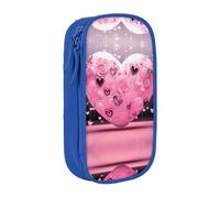 WXWJSHMGC Astuccio a doppio strato con stampa a cuori e scritta "Love", con cerniera, in tessuto resistente, ideale per studenti, Blu, Taglia unica, Beauty Case