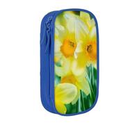 WXWJSHMGC Astuccio a doppio strato con stampa di narcisi e fiori, grande capacità, con cerniera, in tessuto resistente, ideale per studenti, Blu, Taglia unica, Beauty Case