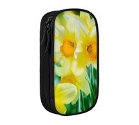 WXWJSHMGC Astuccio a doppio strato con stampa di narcisi e fiori, grande capacità, con cerniera, in tessuto resistente, ideale per studenti, Nero , Taglia unica, Beauty Case