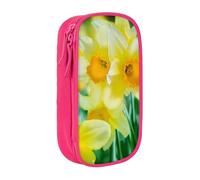 WXWJSHMGC Astuccio a doppio strato con stampa di narcisi e fiori, grande capacità, con cerniera, in tessuto resistente, ideale per studenti, rosa, Taglia unica, Beauty Case
