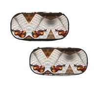 WXWJSHMGC Astuccio grande con stampa di farfalle e violoncello, con 3 scomparti, portapenne, porta monete, per ragazzi e ragazze, cancelleria per la scuola