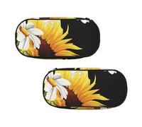 WXWJSHMGC Astuccio grande con stampa di girasoli e camomilla, con 3 scomparti, portapenne e portamonete, per ragazzi e ragazze, cancelleria per la scuola