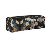 WXWJSHMGC Astuccio in pelle con stampa di margherite sparse semplice, con tasca metallica con cerniera, custodia per ragazze e ragazzi, studenti, università e scuole medie, Oro, One Size, Beauty Case
