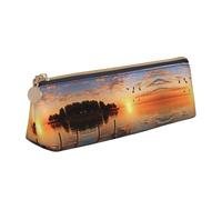 WXWJSHMGC Astuccio in pelle con stampa Lake Under Sunset, per penne stilografiche, portatile, grande capacità, per scuola secondaria, per ragazze e ragazzi