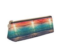 WXWJSHMGC Astuccio in pelle con stampa Love Beach, custodia per penna stilografica, portatile, grande capacità, per scuola secondaria, per ragazze e ragazzi
