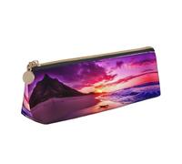 WXWJSHMGC Bella custodia in pelle con stampa tramonto sulla spiaggia, custodia per penna stilografica, astuccio portatile di grande capacità per studio per la scuola secondaria per ragazze e ragazzi