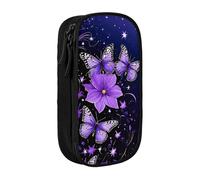 WXWJSHMGC Bellissimo astuccio a doppio strato con stampa a farfalla luminosa, grande capacità, con cerniera, in tessuto resistente, ideale per studenti, Nero , Taglia unica, Beauty Case