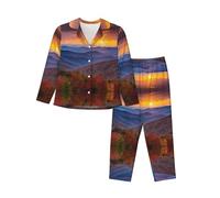 WXWJSHMGC Blue Ridge Parkway Montagne Stampa Manica Lunga Pantaloni Lunghi Pigiama Per Le Donne Delle Donne Pigiama Set 2 Pezzi Accogliente Lounge Sets Housecoat, Nero , XL