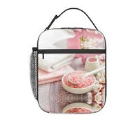 WXWJSHMGC Borsa per il pranzo con stampa a tema spa, riutilizzabile e impermeabile, borsa termica per il pranzo con borsa a rete per scuola, viaggi, picnic
