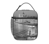 WXWJSHMGC Borsa per il pranzo con stampa City View, riutilizzabile e impermeabile, borsa termica per il pranzo con borsa a rete per scuola, viaggi, picnic