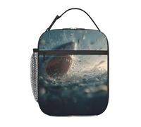 WXWJSHMGC Borsa per il pranzo con stampa di squali che aprono le loro grandi bocche, riutilizzabile e impermeabile, borsa termica per il pranzo con borsa a rete per scuola, viaggi, picnic