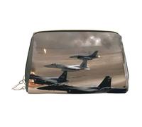 WXWJSHMGC Borsa per il trucco con stampa di aereo da guerra, borsa portatile in pelle impermeabile, pochette per pennelli da trucco (17 x 10,9 cm), Oro, Taglia unica