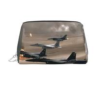 WXWJSHMGC Borsa per il trucco con stampa di aereo da guerra, borsa portatile in pelle impermeabile, pochette per pennelli da trucco (17 x 10,9 cm), Argento, Taglia unica