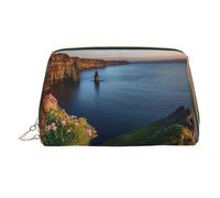 WXWJSHMGC Borsa per il trucco con stampa di Clare The Cliffs in Irlanda all'aperto, portatile, in pelle, impermeabile, pochette per pennelli da trucco (17 x 10,9 cm), Oro, Taglia unica