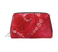 WXWJSHMGC Borsa per il trucco con stampa di fiori rossi a forma di cuore per San Valentino borsa portatile in pelle impermeabile pochette per pennelli da trucco (17 x 10,9 cm), Argento, Taglia unica